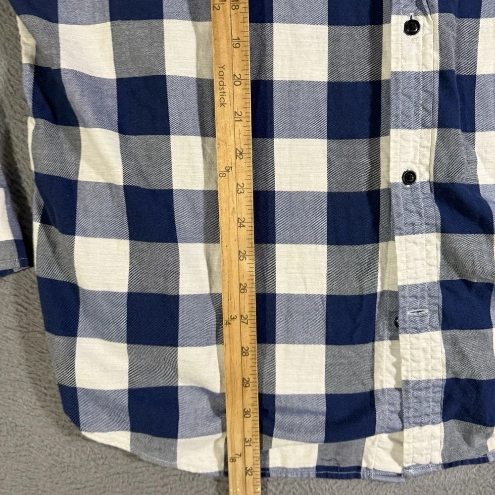 Banana Republic Luxe Flannel Shirt XXL Blue White‎ Check Plaid Slim Fit